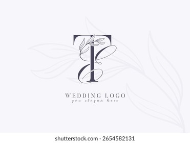 Elegant Wedding Logo with Floral Initial ET Monogram