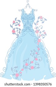 Elegant wedding mannequin dress hand drawing illustration vector. Chic luxury rococo fashion style. Beauty fairytale