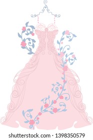 Elegant wedding mannequin dress hand drawing illustration vector. Chic luxury rococo fashion style. Beauty fairytale