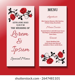 Elegant Wedding Menu with Red Roses 