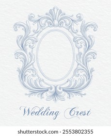 Elegant Wedding Monogram Crest with Vintage Baroque Design. Wedding Monogram Frame with Floral Swirls.