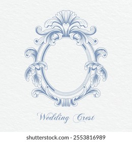 Elegant Wedding Monogram Crest with Vintage Baroque Design. Wedding Monogram Frame with Floral Swirls.