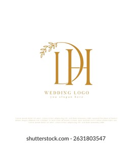 Elegante logotipo de monograma de Boda con iniciales DH