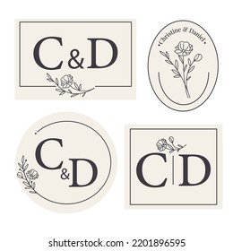 Elegant Wedding Monogram Set. Botanical Minimalistic Feminine Logo Collections. Logos With Plant Elements. Template Premium Vector.