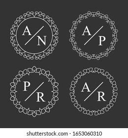 Elegantes monogramas de boda con marco. - Vector.