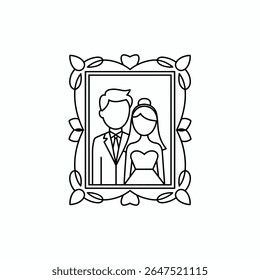 Elegant Wedding Portrait Illustration Bride and Groom in Ornate Frame