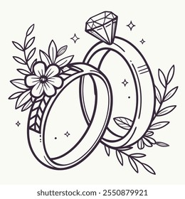 Elegant Wedding Rings with Diamonds and Floral Details: Romantic Jewelry Designs