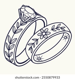 Elegant Wedding Rings with Diamonds and Floral Details: Romantic Jewelry Designs