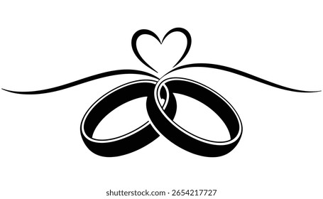 Elegant Wedding Rings with Heart Symbol and Ribbon