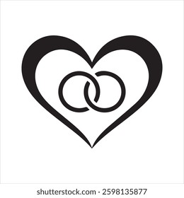 Elegant Wedding Rings Silhouette – Romantic Heart-Shaped Love Symbol Vector