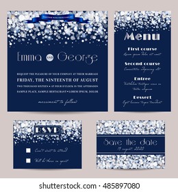 Elegant wedding set, decorated with glowing glitter.