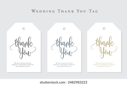 Elegant Wedding Thank You Tags, Available in Three Colors, Black Colors, Ocean Blue and Gold, Print Ready