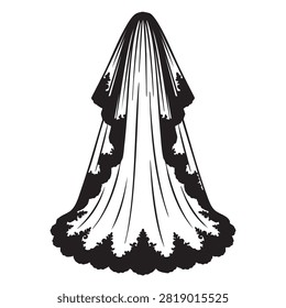 Elegant wedding veil isolated on white background with intricate lace trim details. This bridal headpiece is a classic fashion accessory for ceremonies. High quality graphic element for wedding designs featuring delicate floral patterns and flowing fabric texture for sophisticated bridal look.