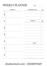 elegant weekly planner printable, simple planner