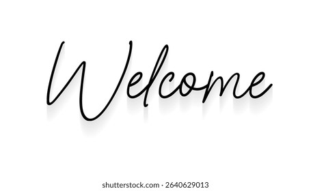 Elegant 'Welcome' lettering in modern calligraphy style – decorative hand-drawn vector stock illustration for greeting cards, invitations, posters, and digital designs.