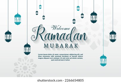 elegant welcome ramadan mubarak banner with elegant islamic illustration luxury shiny ornament and abstract gradient white background