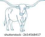 Elegant Western Longhorn Steer Line Drawing – Simple Minimalist Farm Animal Vector with Bold Curved Horns for Ranch Decor and Graphic Design Projects

