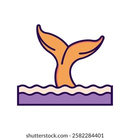 Elegant whale tail emerging from water in orange and purple