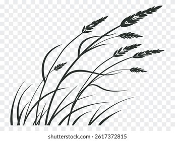 Elegant wheat grass silhouette illustration, depicting wild field plants swaying in the wind, ideal for agricultural, rural, organic, or eco-themed nature design and vector artwork uses.

