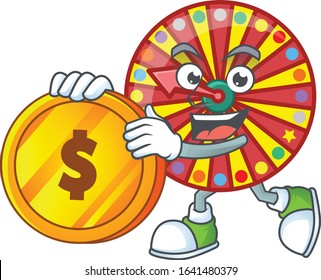 an elegant wheel fortune mascot cartoon design with gold coin