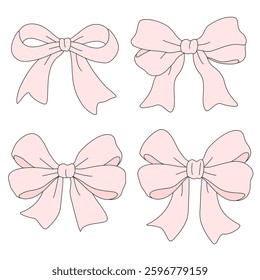 Elegant Whimsical Hand-Drawn Decorative pink Bow.  Vector Illustration. 
Perfect for quirky holiday, wedding, birthday decorations. 
Vector Illustration in Vintage and Retro Style
