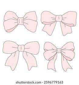 Elegant Whimsical Hand-Drawn Decorative pink Bow.  Vector Illustration. 
Perfect for quirky holiday, wedding, birthday decorations. 
Vector Illustration in Vintage and Retro Style
