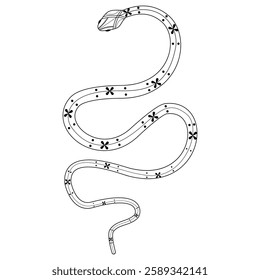 Elegant and whimsical silhouette of a snake intertwining in a graceful dance of doodles and patterns