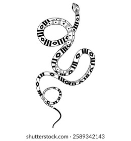 Elegant and whimsical silhouette of a snake intertwining in a graceful dance of doodles and patterns