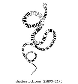 Elegant and whimsical silhouette of a snake intertwining in a graceful dance of doodles and patterns