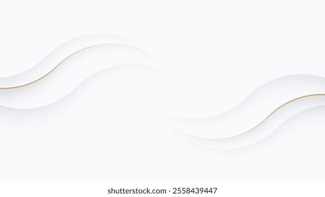 Elegant White Abstract Background with Subtle Wavy Golden Lines for Luxury Designs