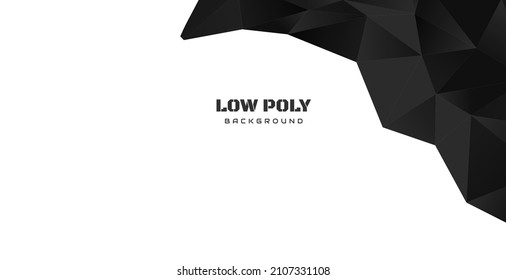 Elegant white background with black diamond low poly shape and shadow. Abstract blue banner