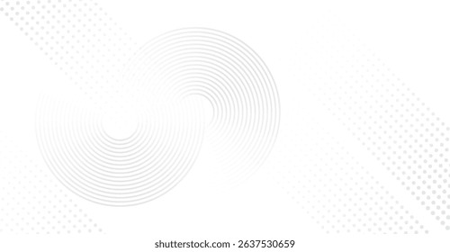 Elegant White Background with Concentric Circles and Halftone Dots for Modern Design Projects and Clean Presentations Featuring Minimalist Geometry