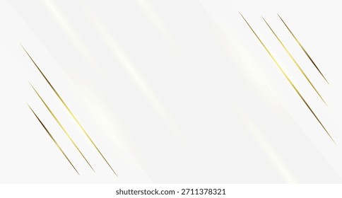 An elegant white background featuring three sleek golden diagonal lines on each side and subtle light reflections, conveying a premium and modern aesthetic perfect for luxury branding, corporate pr...