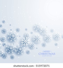 elegant white background with flowing snowflakes. Merry christmas winters greeting