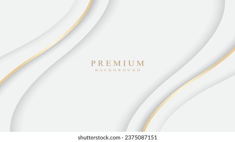 Elegante fondo blanco con elementos dorados, líneas realistas, lujo, estilo de corte de papel, concepto 3d, moderno. Ilustración vectorial para el diseño.