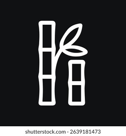Elegant white bamboo stalks with leaves on a black background. Minimalist design for logos, icons, or art projects related to nature, health, or Asian themes.