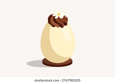 Elegant White Chocolate Easter Egg with Dark Chocolate Swirl and Daisy Flower