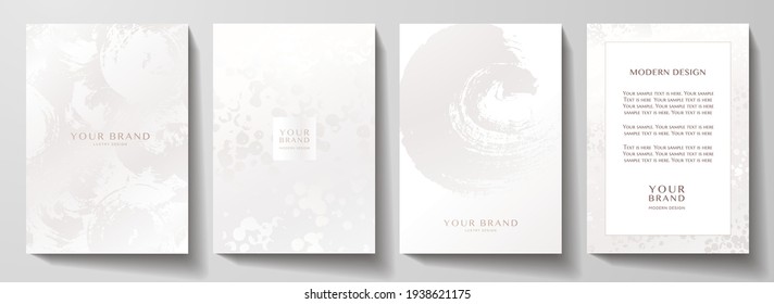 Elegant white cover, frame design set. Fashionable minimal abstract art pattern with paint stroke (brush) on background. Luxury artistic vector collection for beauty catalog, fashion template, wedding - Shutterstock ID 1938621175