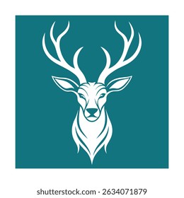 Elegant white deer head silhouette design against a teal blue square background minimalist illustration