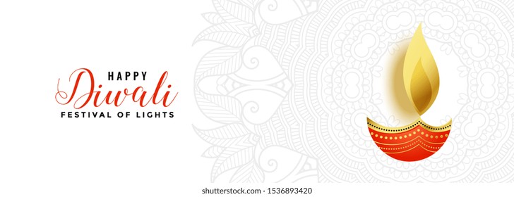 elegant white diwali banner with creative diya design