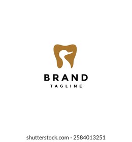 Elegant White Duck In Golden Teeth Logo Design. White Duck Silhouette In Golden Teeth Icon Logo Design.