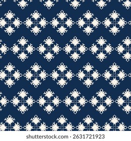 Elegante Branco Floral Motif Perfeitamente Adornado na Tela Azul Profunda