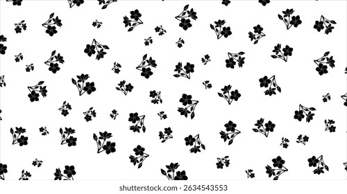 Elegante branco padrão floral com flores pretas, perfeito para fundos sutis e desenhos delicados, ideal para tecidos e arte digital, adicionando um toque de encanto botânico