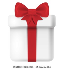 Elegant White Gift Box That Comes Adorned with a Beautiful Red Ribbon and Bow on Top