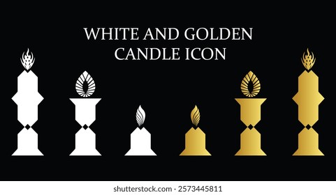 Elegant white and gold candle icon collection