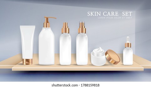 
Elegant white and gold  cosmetic products set.