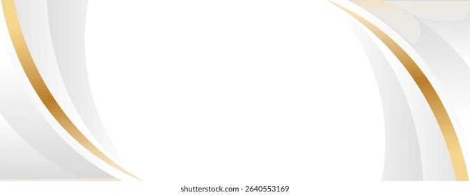 Elegant white and gray luxury curve background with gold accents. Abstract modern banner design for websites, headers, sale templates, business ads, awards, events, and more