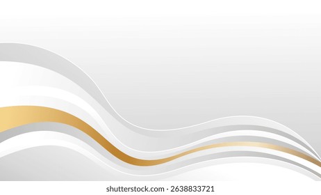 Elegant white and gray luxury wave background with gold accents. Abstract modern wallpaper for websites, cards, sale templates, business ads, awards, events and more