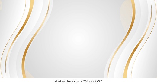 Elegant white and gray luxury wave background with gold accents. Abstract modern wallpaper for websites, cards, sale templates, business ads, awards, events and more