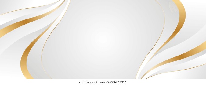 Elegant white and gray luxury wave background with gold accents. Abstract modern banner design for websites, headers, sale templates, business ads, awards, events, and more